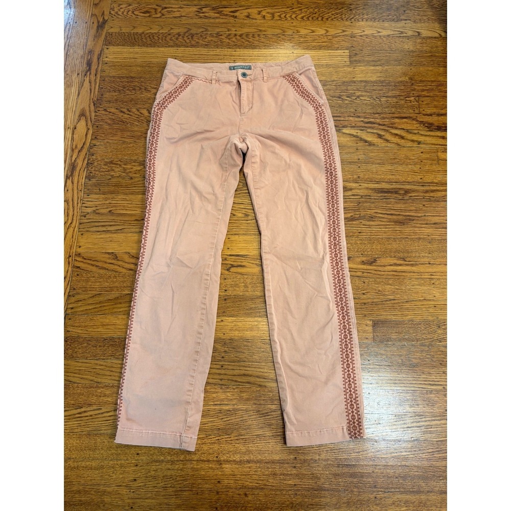 Garnet Hill Pink Embroidered Trousers | Boho Straight Leg Pants 8